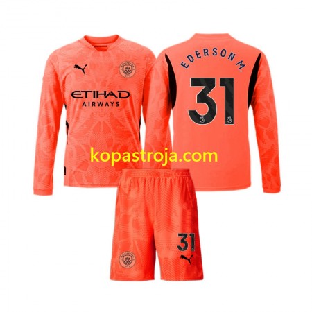 Billiga Fotbollströjor Manchester City Ederson Moraes 31 Målvakt Barn Borta tröja 2024/25 Långärmad